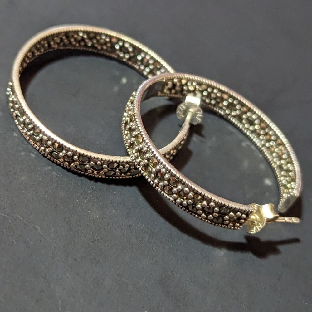 Medium Large Solid Sterling Silver And Marcacite … - image 4